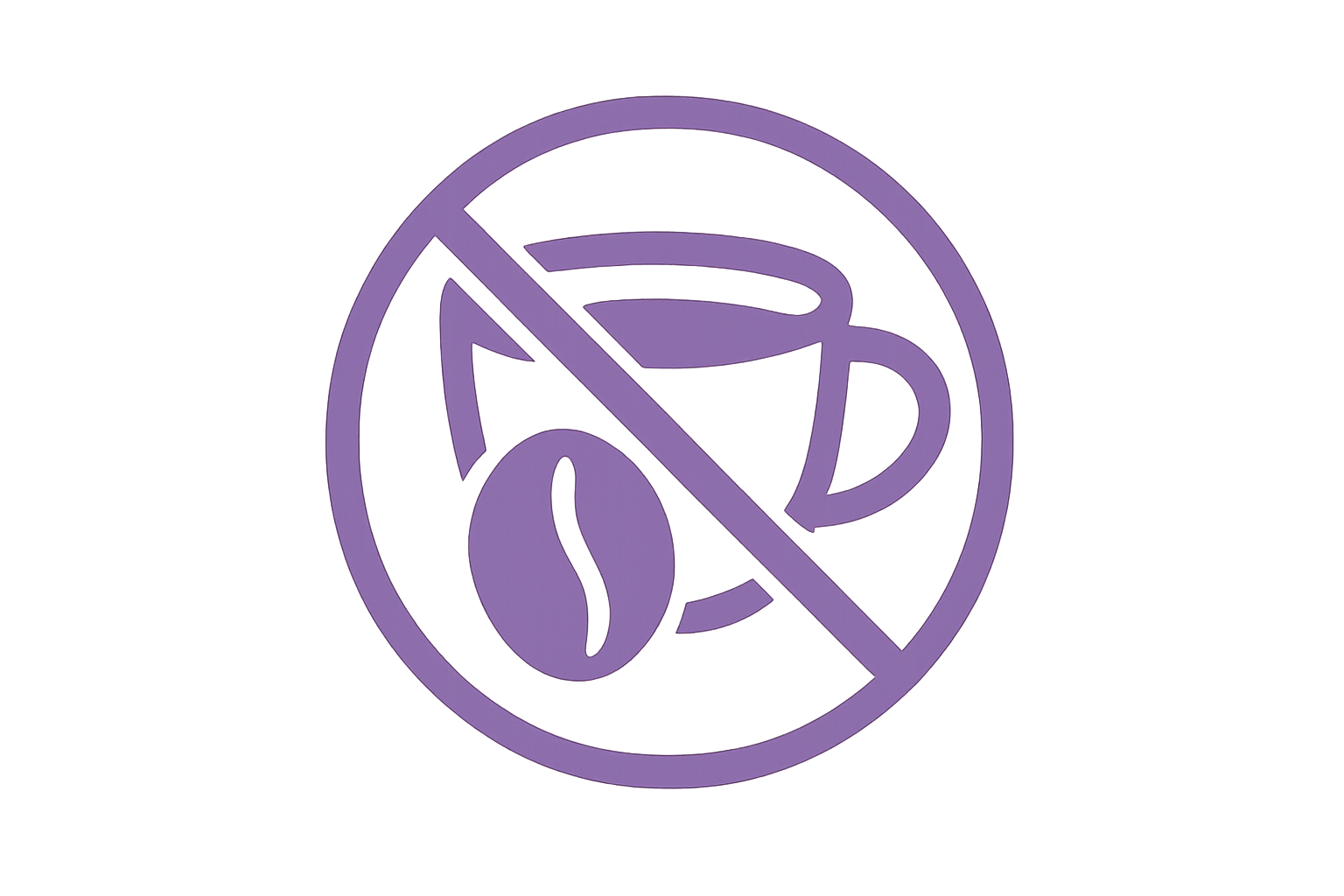 un pictogramme mauve qui représente "sans caféine"